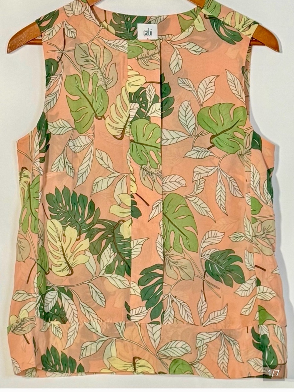 cabi Tropical Monstera Leaf Print Sleeveless Blouse - Picture 2 of 8